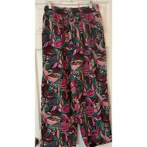 100% Linen Palazzo Pant Sz MED 30x28 Tropical Floral‎ Vibrant Flowy Art To Wear